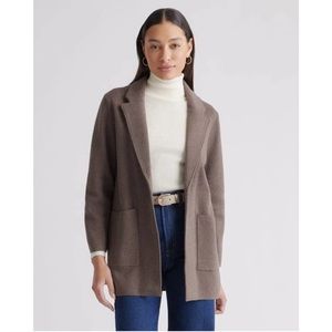 NWT Quince 100% Organic Cotton Knit Blazer Jacket Preppy Career Heather Brown XS